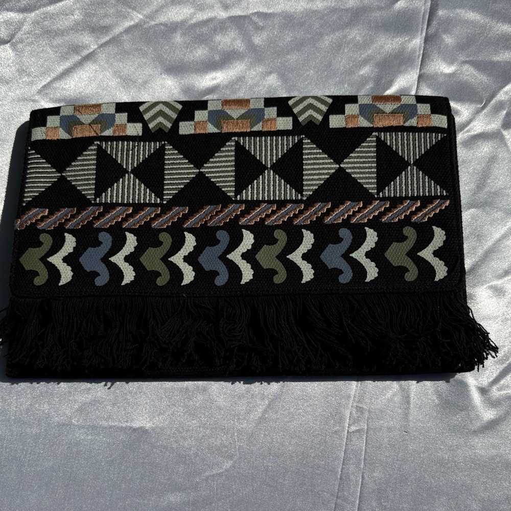 Stella & Dot Black Clutch with Fringe Detail